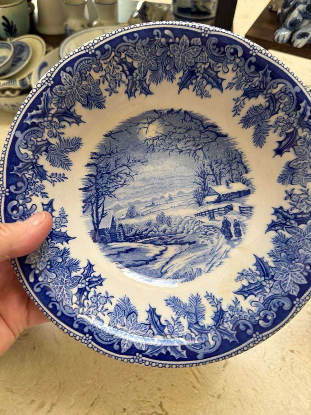 Spode Winter's Eve Blue and White Rim Soup Bowl